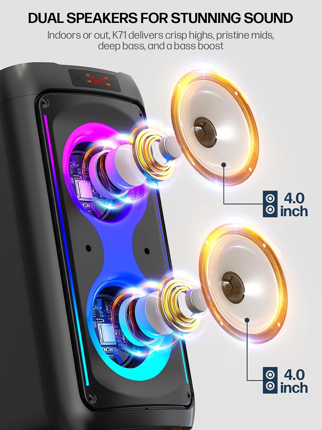 Karaoke Machine with 2 Wireless Mics, Portable Speaker for Party & Outdoor