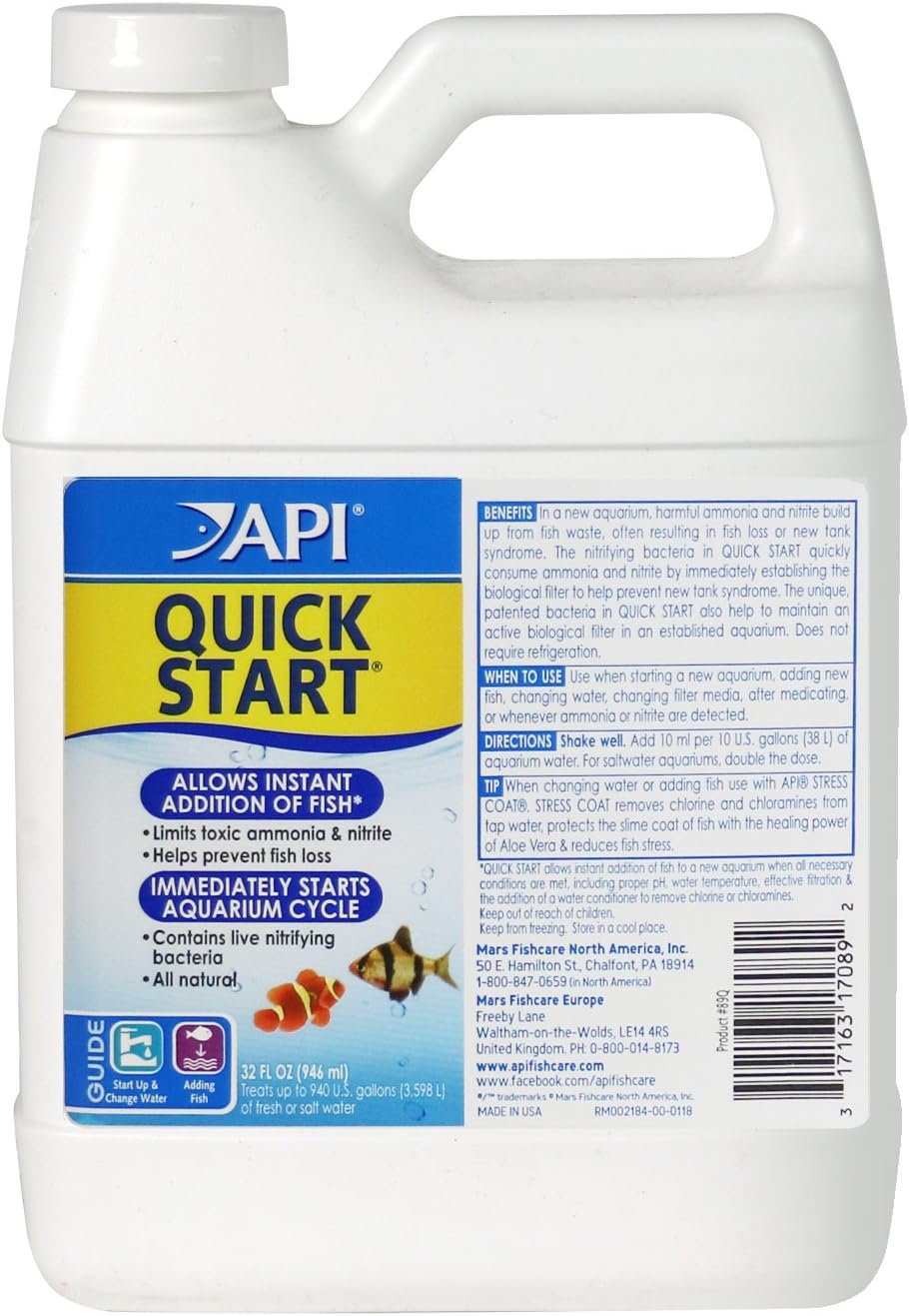 API QUICK START Freshwater and Saltwater Aquarium Nitrifying Bacteria 16-Ounce Bottle