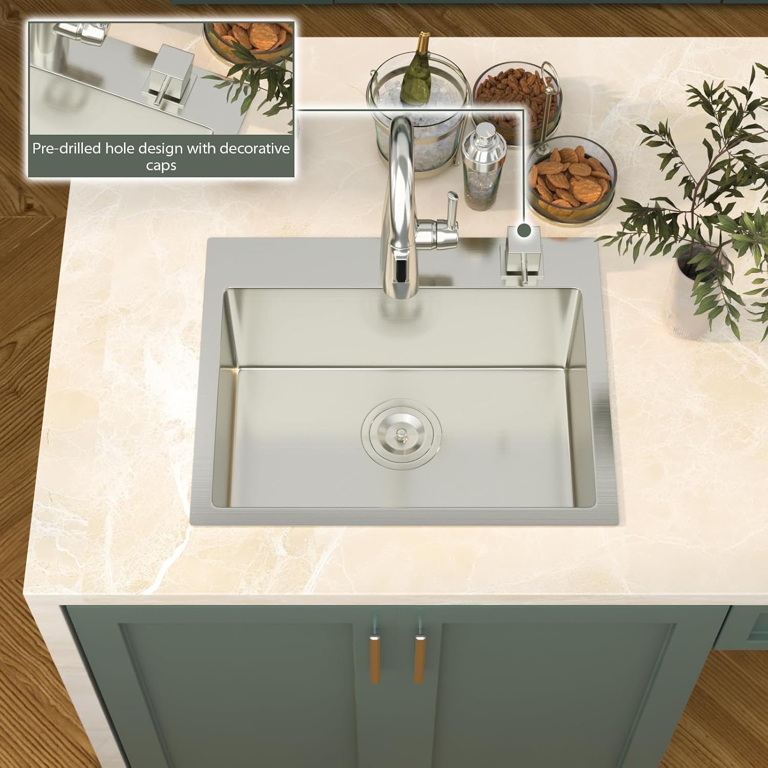 Mocoloo 13 Inch Drop in Bar Sink - 13" x 15" Small Kitchen Sink T304 Stainless Steel Handmade Single Bowl Round Corner Topmount Wet Bar Sink for