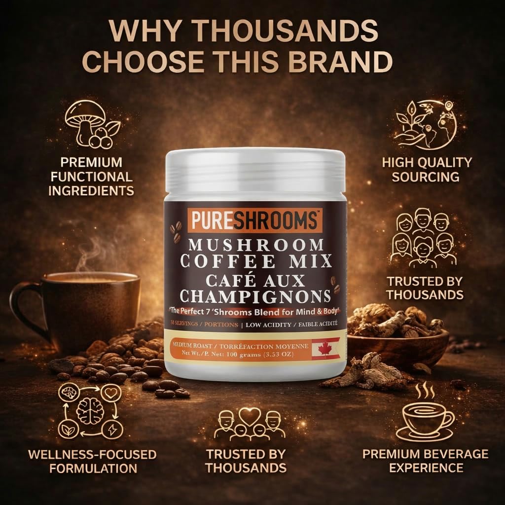 PureShrooms Mind & Body Mushroom Coffee - Instant Colombian Arabica with Organic Lion’s Mane, Reishi & Cordyceps - Low Acidity Nootropic Superfood Beverage for Focus & Vitality, 35 Servings/70g