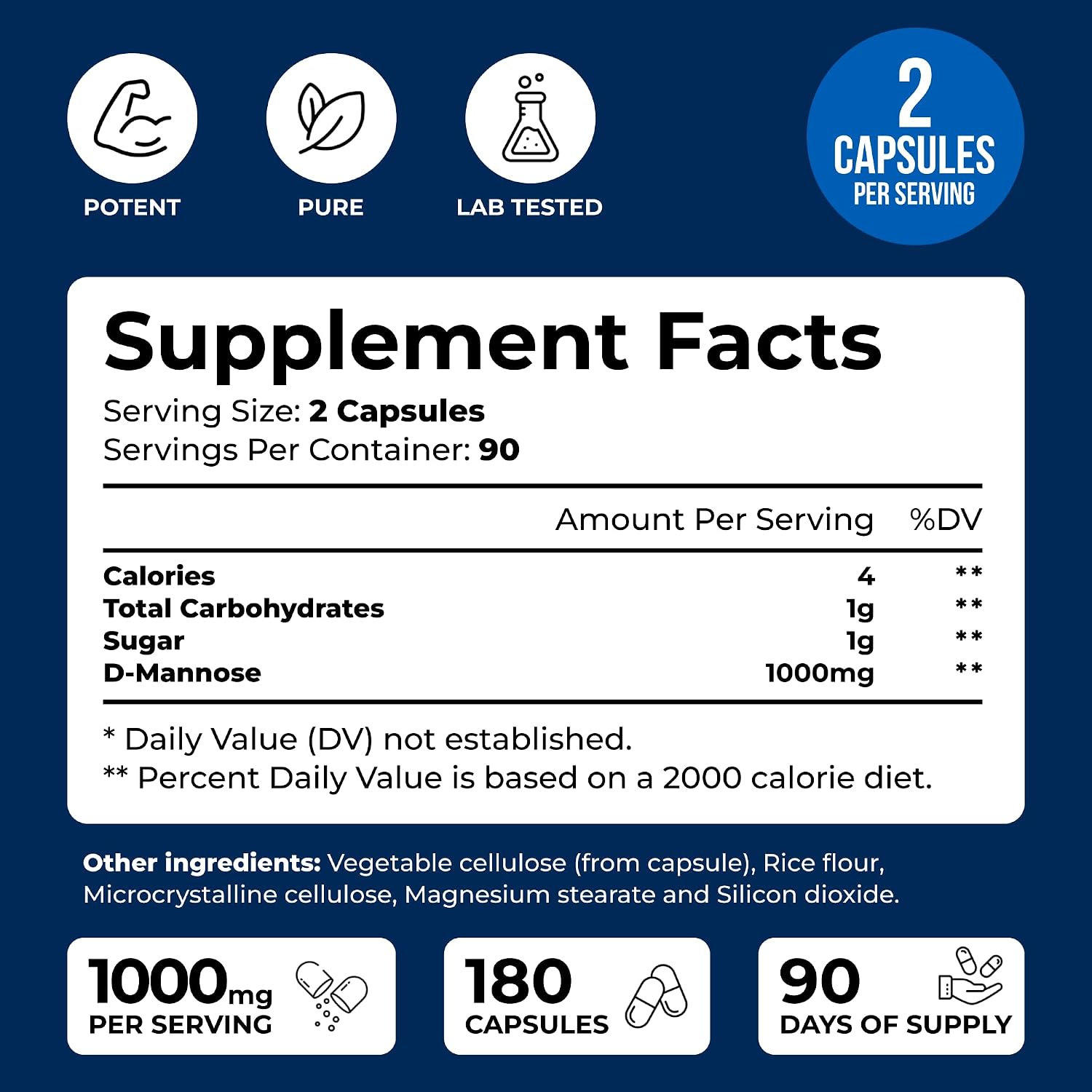 D-Mannose 1000mg - 180 Veggie Capsules - D Mannose Supplements for Women | Cranberry D-Mannose Helps Support Bladder & Urinary Tract Health - 180