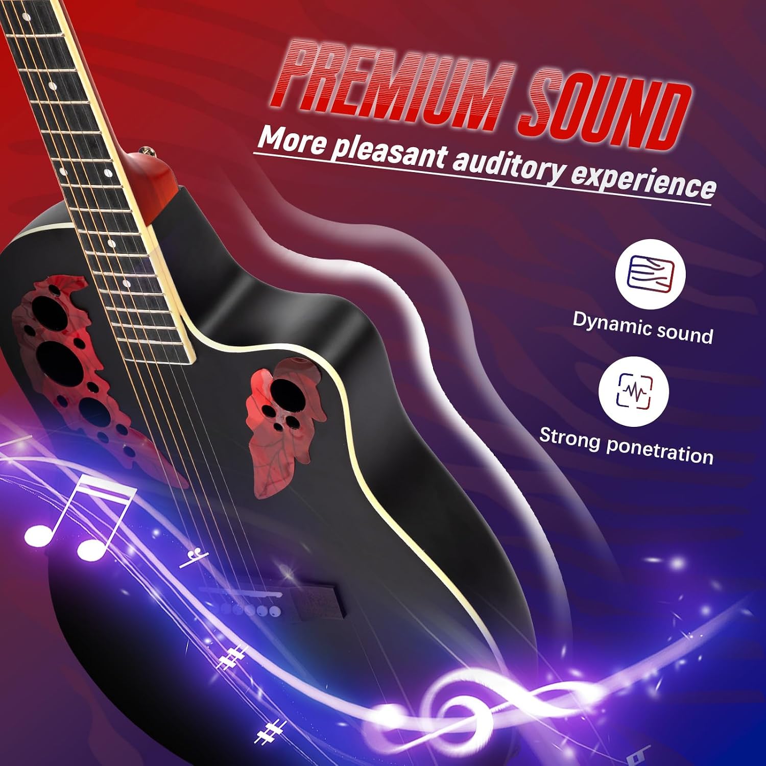 GLARRY 41in Acoustic Electric Guitar, Unique Round-back Design, 6 String Cutaway Guitar Beginner Kit with 15W Amp, EQ, Bag, Strap, Picks, Strings (Black With AMP, Full-Right Handed)