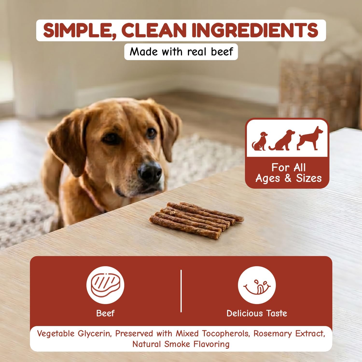 Loving Pets Natural Value Beef Sticks - Soft Jerky Dog Treats for Large & Small Breeds - Healthy Gluten, Wheat, Soy & Grain Free Pet Treats for Dogs