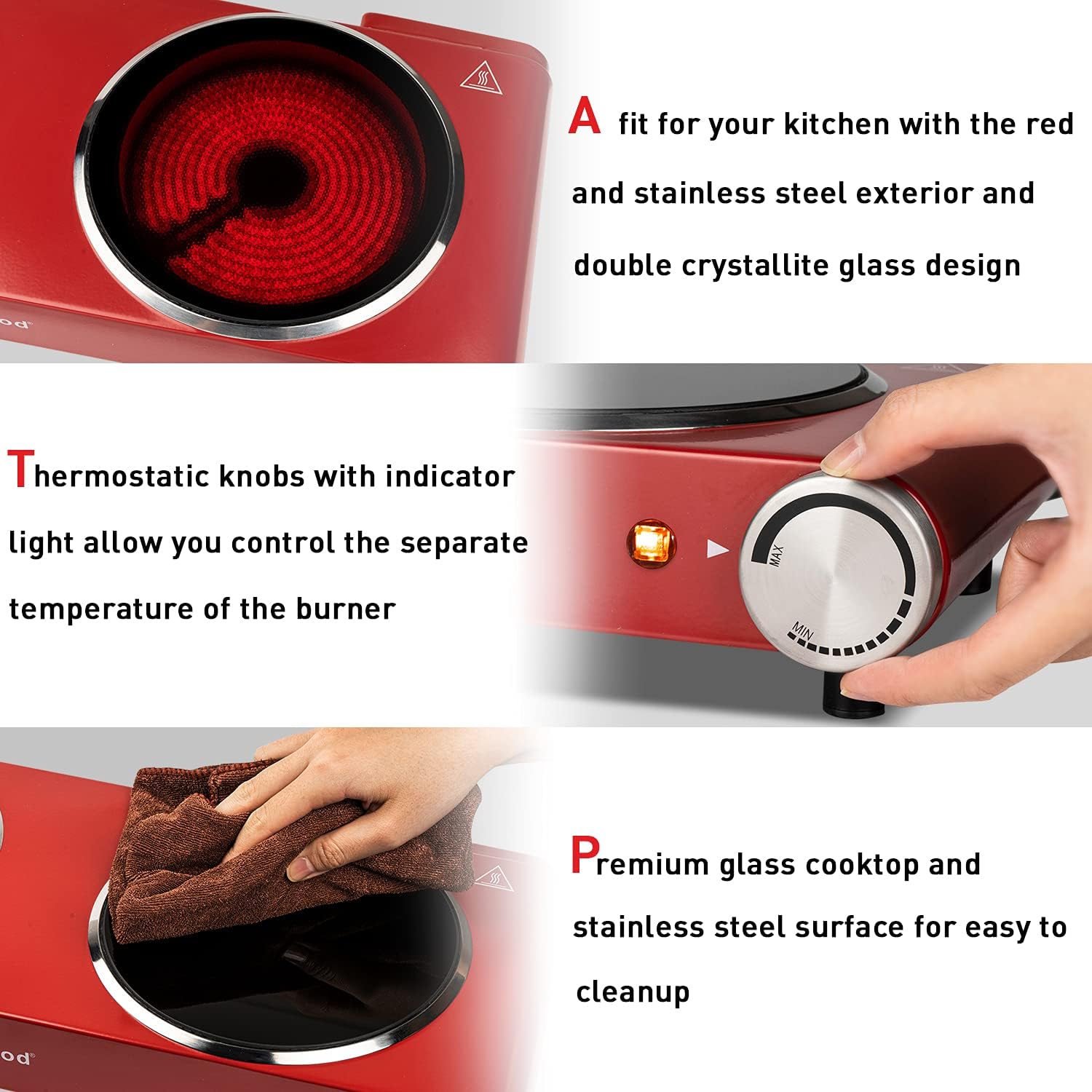 Hot Plate, Techwood Electric Stove for Cooking, 1500W Countertop Single Burner with Adjustable Temperature and Handles
