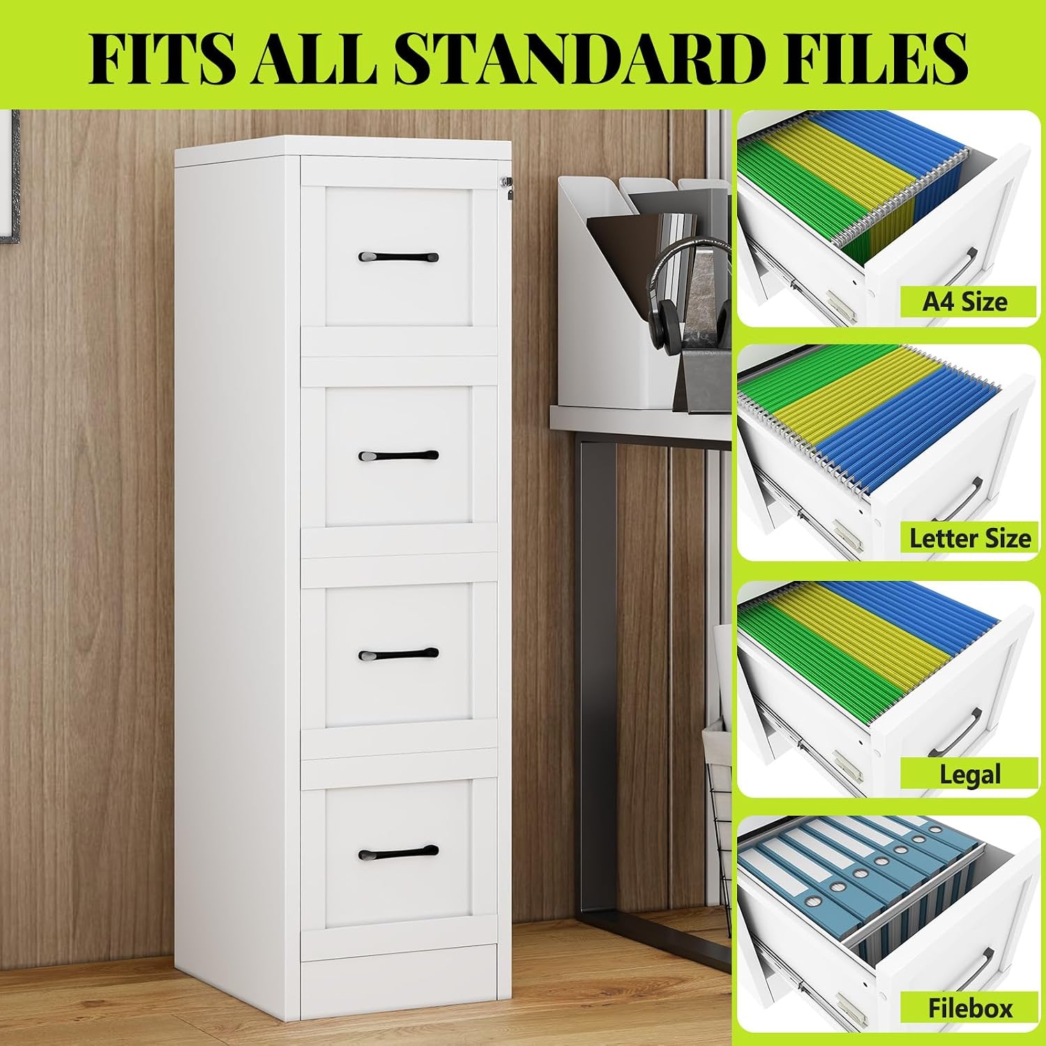 3 Drawer File Cabinet, Office Mobile Filing Cabinet, Printer Stand | All-in-One Office Storage, 3 Storage Drawers, 2 Adjustable Shelves, Lockable Cabinet, 4 Casters, 46.5-Inch Top