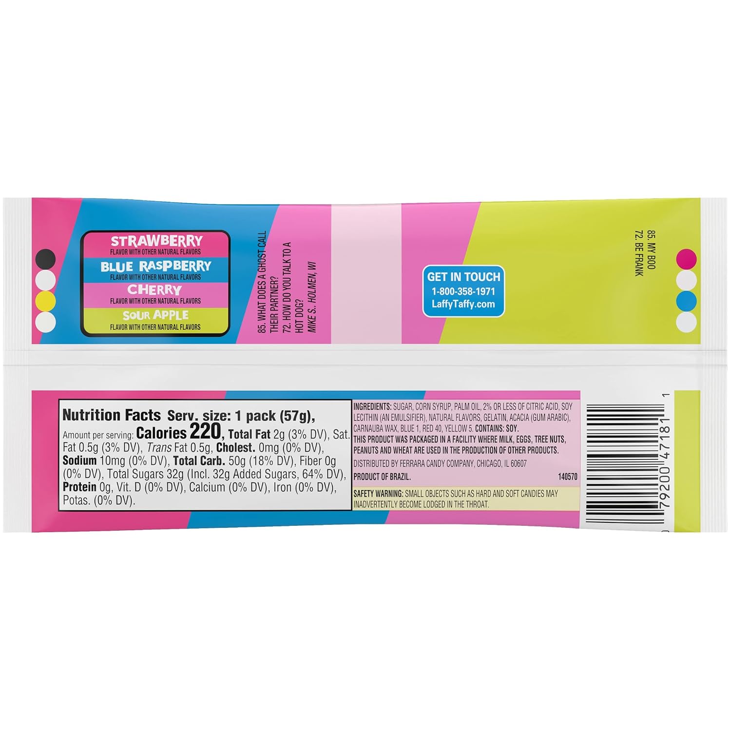 Laffy Taffy Candy, Assorted Flavors, Individually Wrapped Mini Bars, 6 Ounce