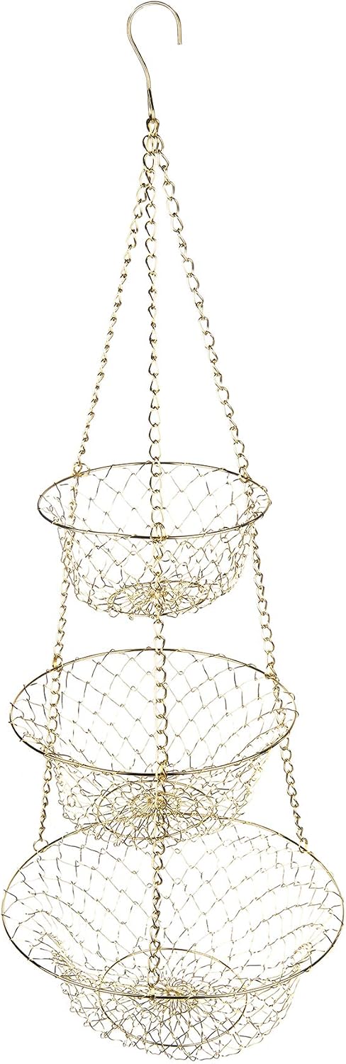 Fox Run 3-Tier Copper Kitchen Hanging Fruit Baskets For Kitchen, 32 Inches | Easily Store & Display Fruit & Vegetables | 3 Tiers Of Baskets For Organization | Beautiful Copper Hanging Kitchen Baskets