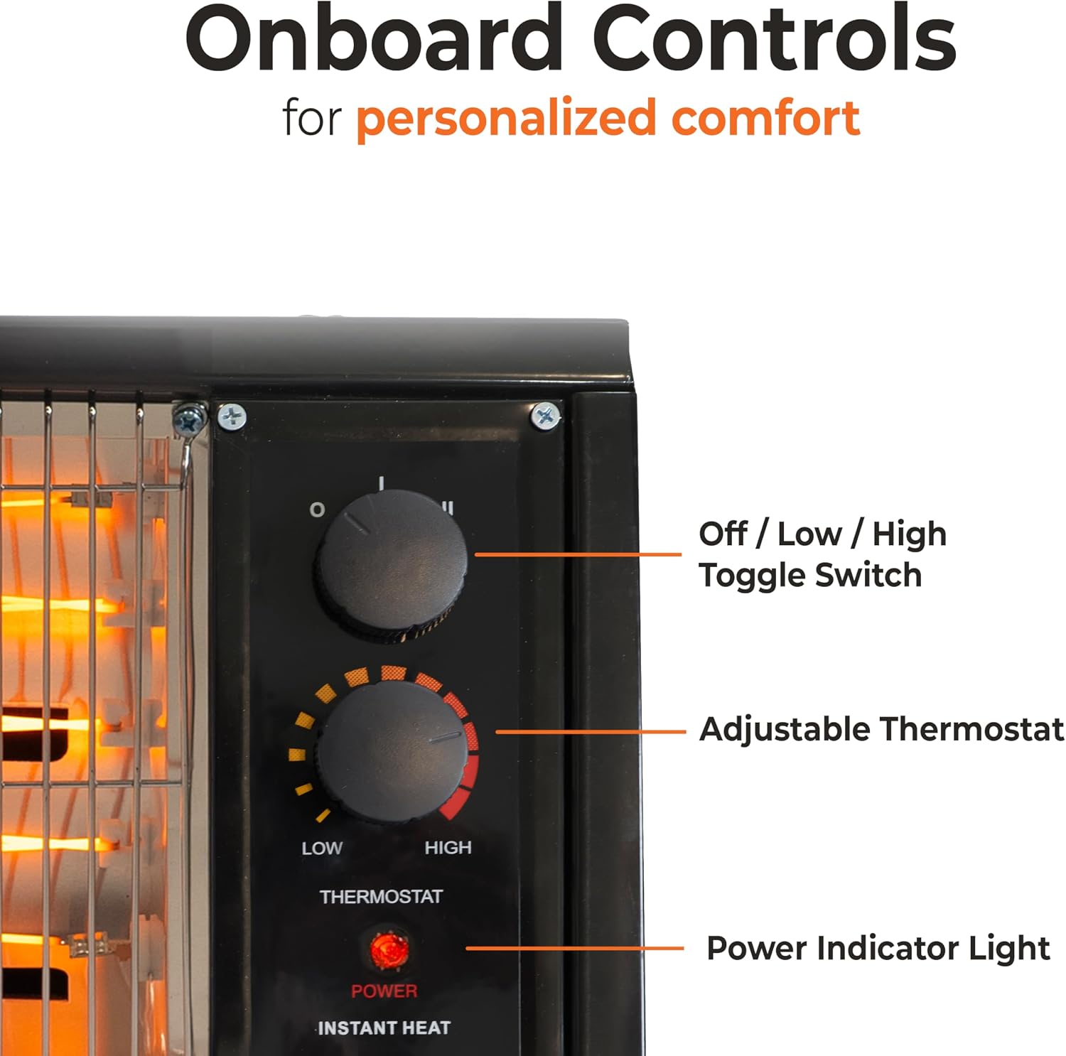 Comfort Zone Portable Indoor Radiant Space Heater, 1500 watts, Adjustable Thermostat, All Metal Body, Wire Element, Overheat Protection, Radiant Heat