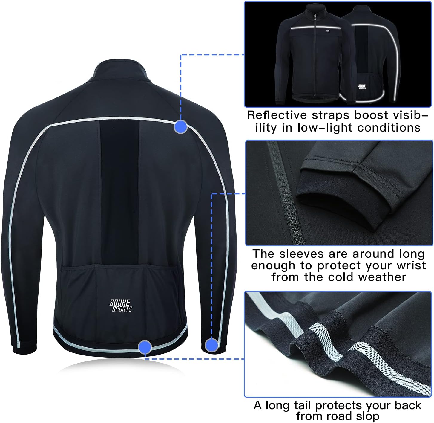 Souke Sports Men's Winter Cycling Jacket Windproof Thermal Bike Jacket