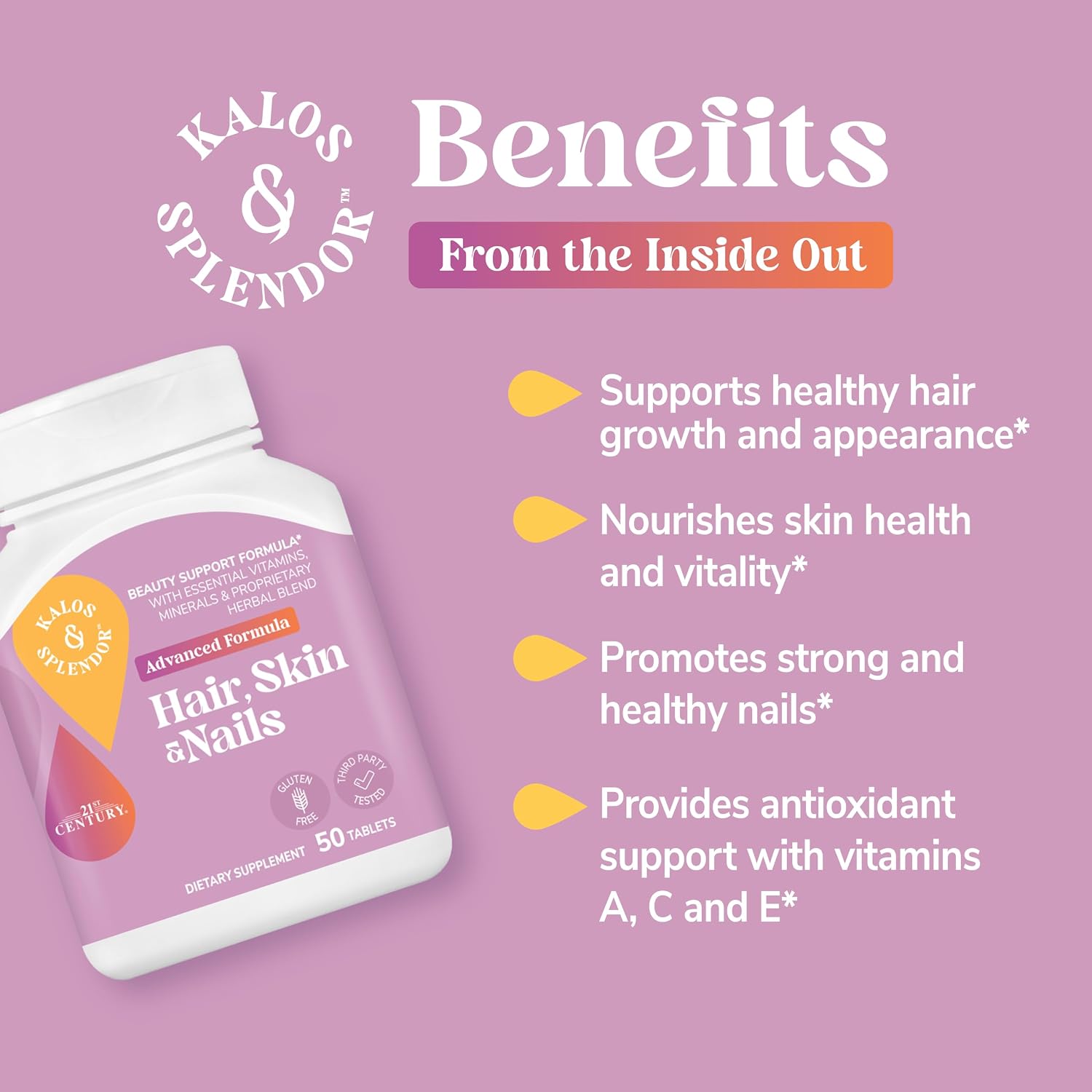 21st Century Hair, Skin and Nails Advanced Formula Caplets, 50 Count | Advanced Hair, Skin & Nails Formula with Vitamins, Minerals & Herbs