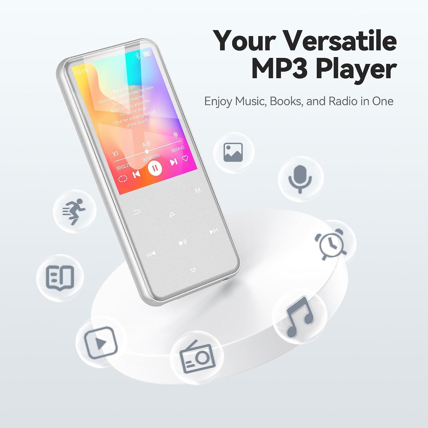 AGPTEK 64GB MP3 Player with Bluetooth, M3 2.4'' Player with Speaker | with FM Radio, Touch Buttons, Supports Up to 128GB(Purple)