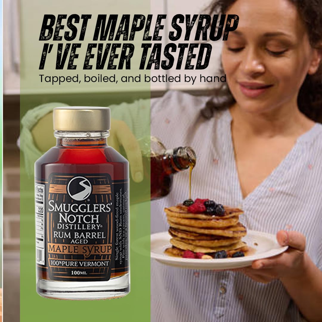 Smugglers’ Notch Maple Works – Bourbon Barrel Aged – 100% Pure Vermont Maple Syrup – Natural Sweetener & Gluten Free – Rich Taste – Waffles and Pancakes, Cocktails, Marinades, 3.38 Fl Oz. (100 mL)