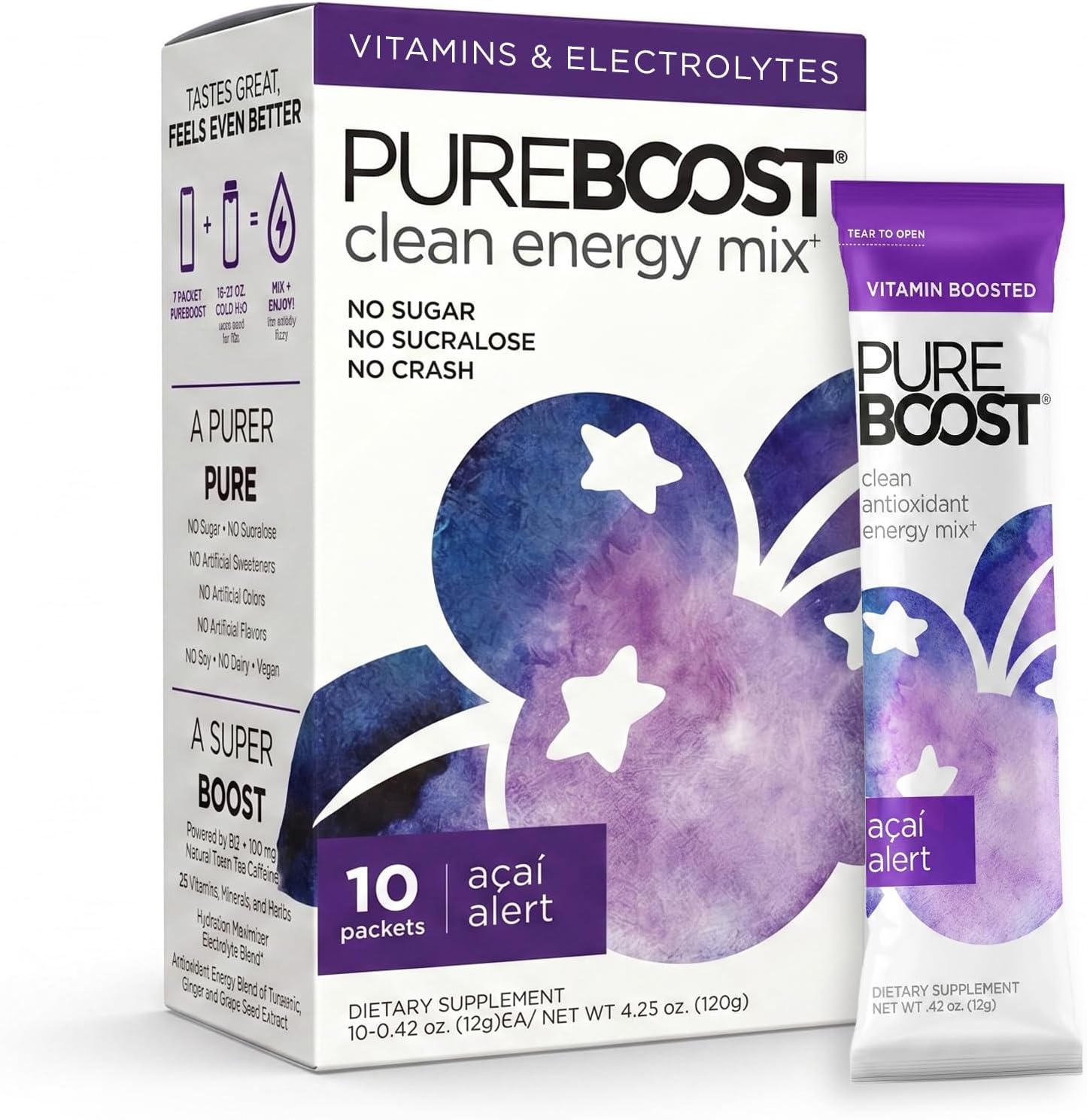 Pureboost Sugar-Free Clean Energy Booster Drink Mix, Citrus Sunrise 30ct | B12 vitamins, low sodium electrolytes & antioxidants. 25 vitamins and minerals. No sucralose.