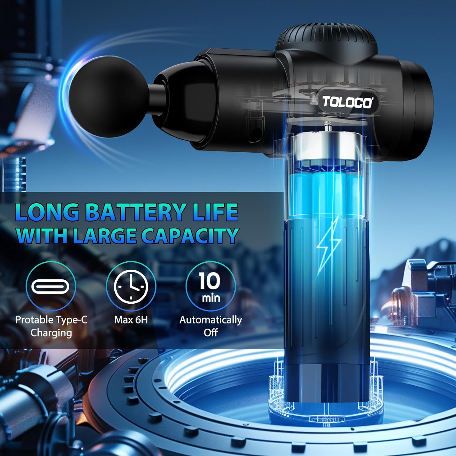 TOLOCO Massage Gun, Deep Tissue Back Massage for Athletes for Pain Relief, Percussion Massager with 10 Massages Heads & Silent Brushless Motor