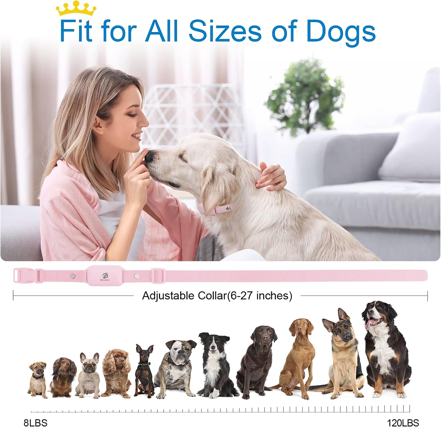 Bousnic Dog Shock Collar for 2 Dogs - (8-120lbs) Waterproof Rechargeable Electric Dog Training Collar with Remote for Small Medium Large Dogs with