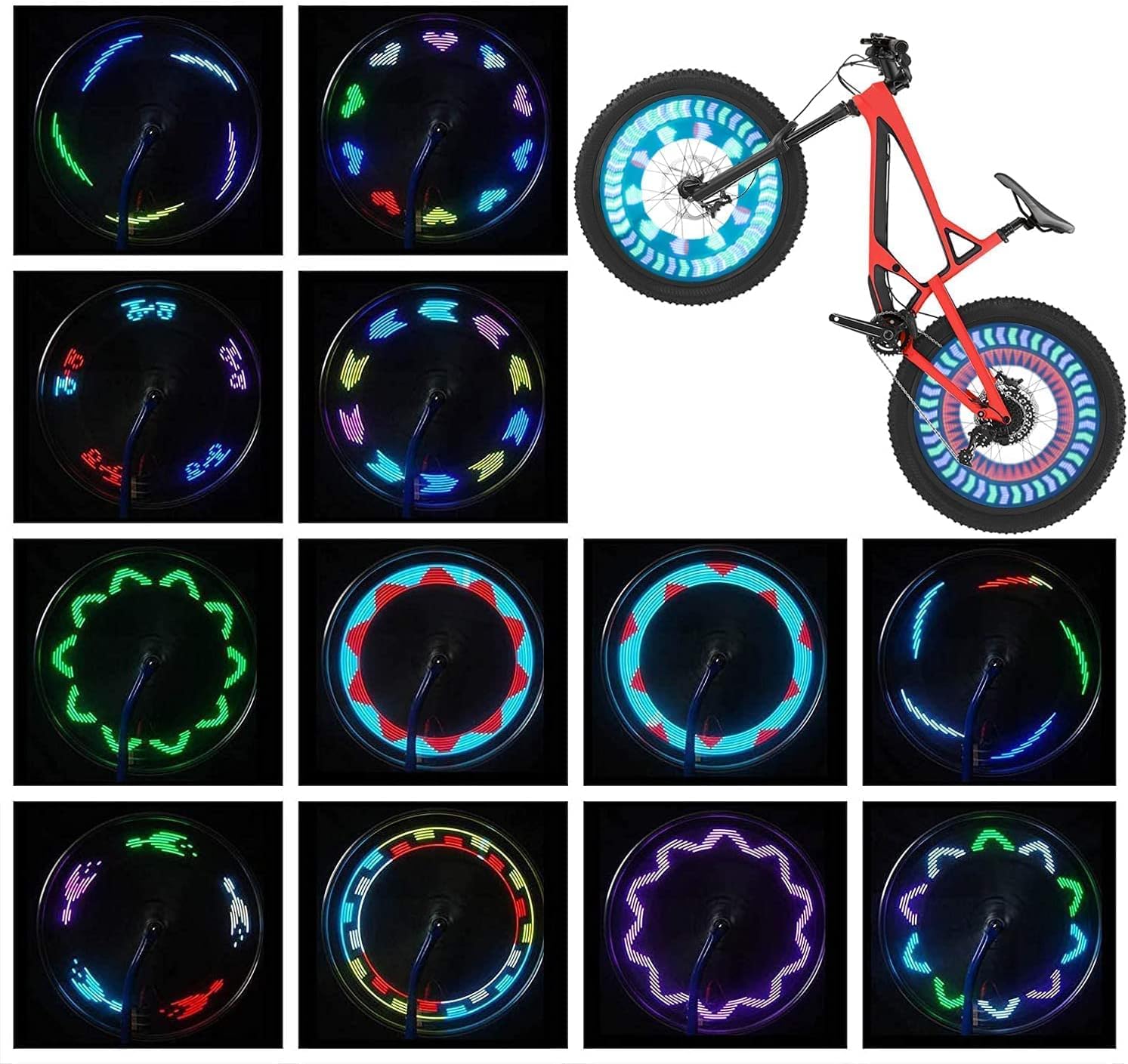 Bike Wheel Lights (2 Pack) - Waterproof LED Bicycle Spoke Tire Lights - 30 Different Patterns Change - Bike Accessories - Black