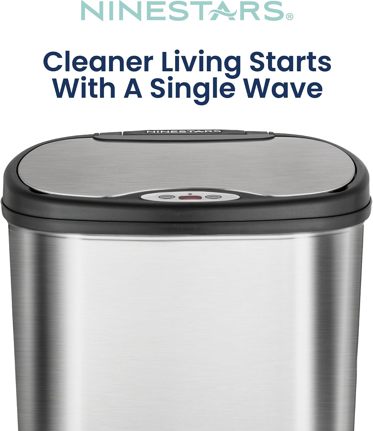 Ninestars 13 Gallon Oval Automatic Trash Can, 50L Touchless Motion Sensor Kitchen Garbage Can with Odor-Sealing Lid, Silver Stainless Steel