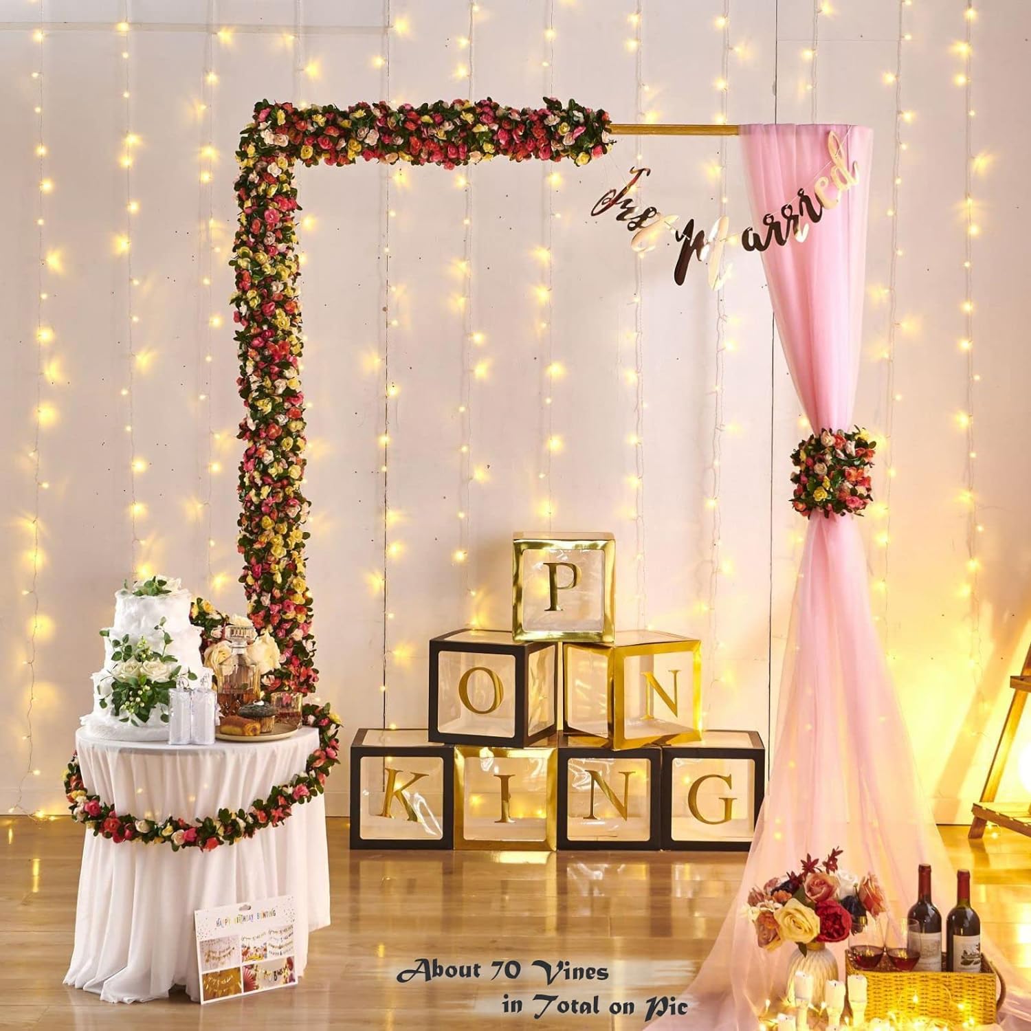 8Pcs x 8.2FT Artificial Flower Garland Floral Rose Vine Decor, Pink Flower