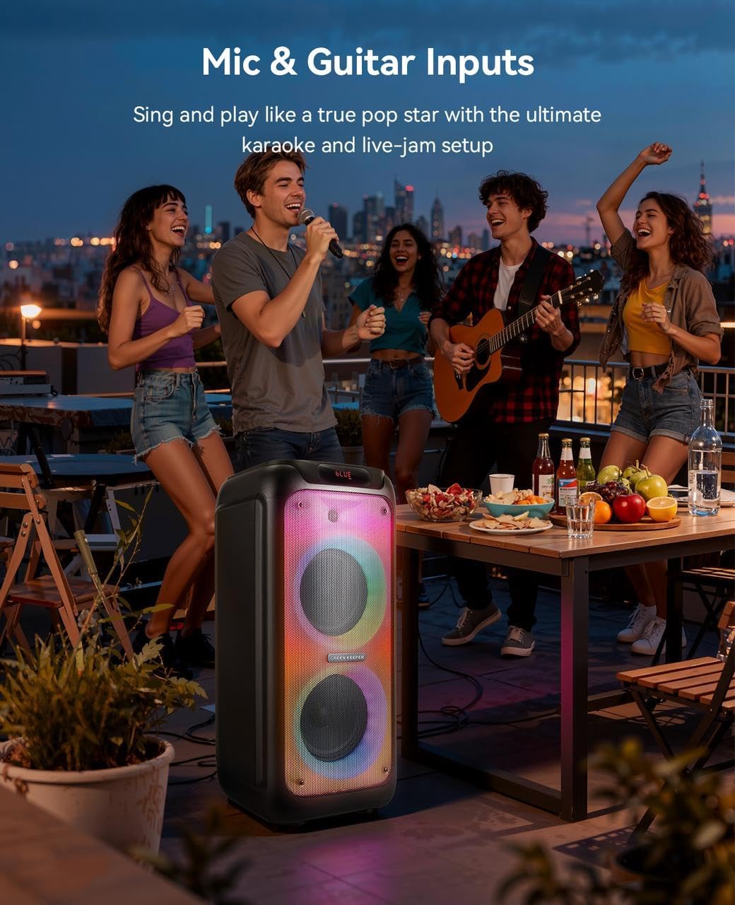 GKD80 Karaoke Machine for Adults with 2 Wireless UHF Microphone, 600W Peak Bluetooth Speaker with Dual 8'' Subwoofers
