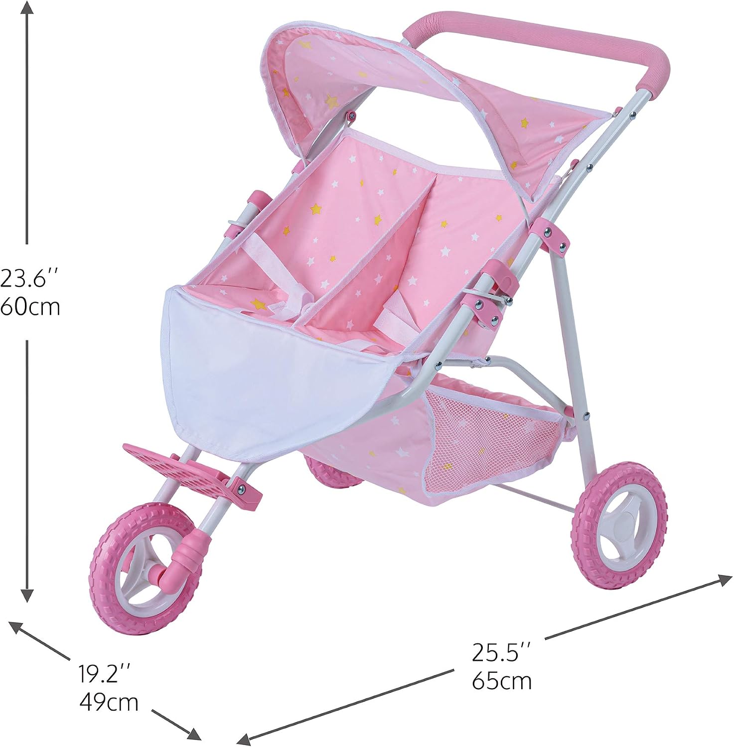 Olivia's Little World Doll Jogging-Style Stroller with Canopy, Storage Underneath, Pink and Cream and Gray | Canopy, Storage Underneath