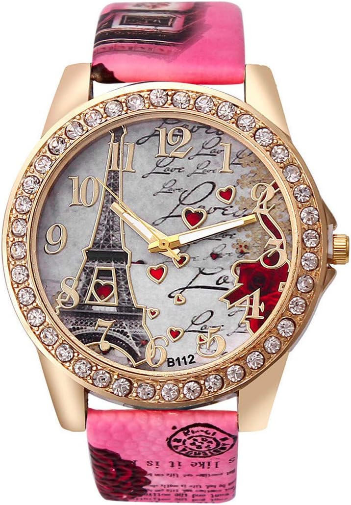 Wholesale PU Leather Strap Watch Mother Day Gift Bling Rhinestone Accented Eiffel Tower Ladies Women Watches