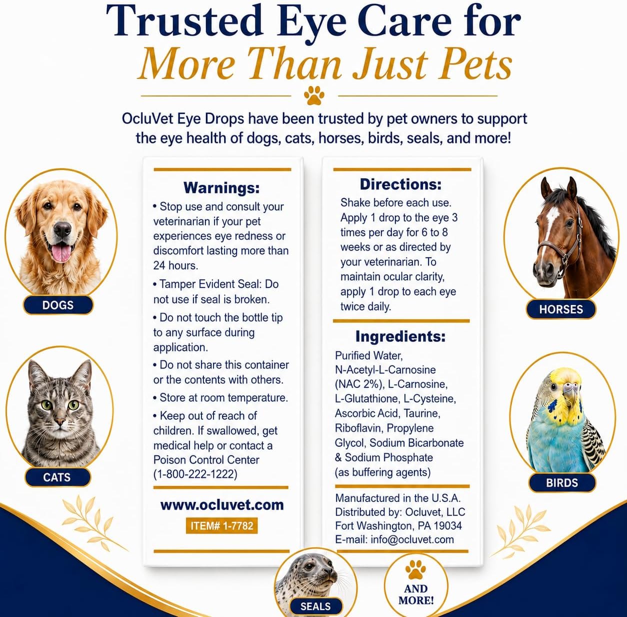 Pet Eye Drops for Dogs & Cats, 2% NAC, 16 mL | Preservative-free antioxidant formula with 2% N-Acetyl-L-Carnosine supports eye comfort and clarity