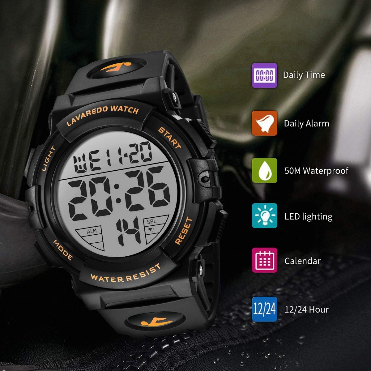 L LAVAREDO Mens Digital Watch Sports Military Watches Waterproof Outdoor Chronograph Wrist Watches for Men with LED Back Ligh/Alarm/Date
