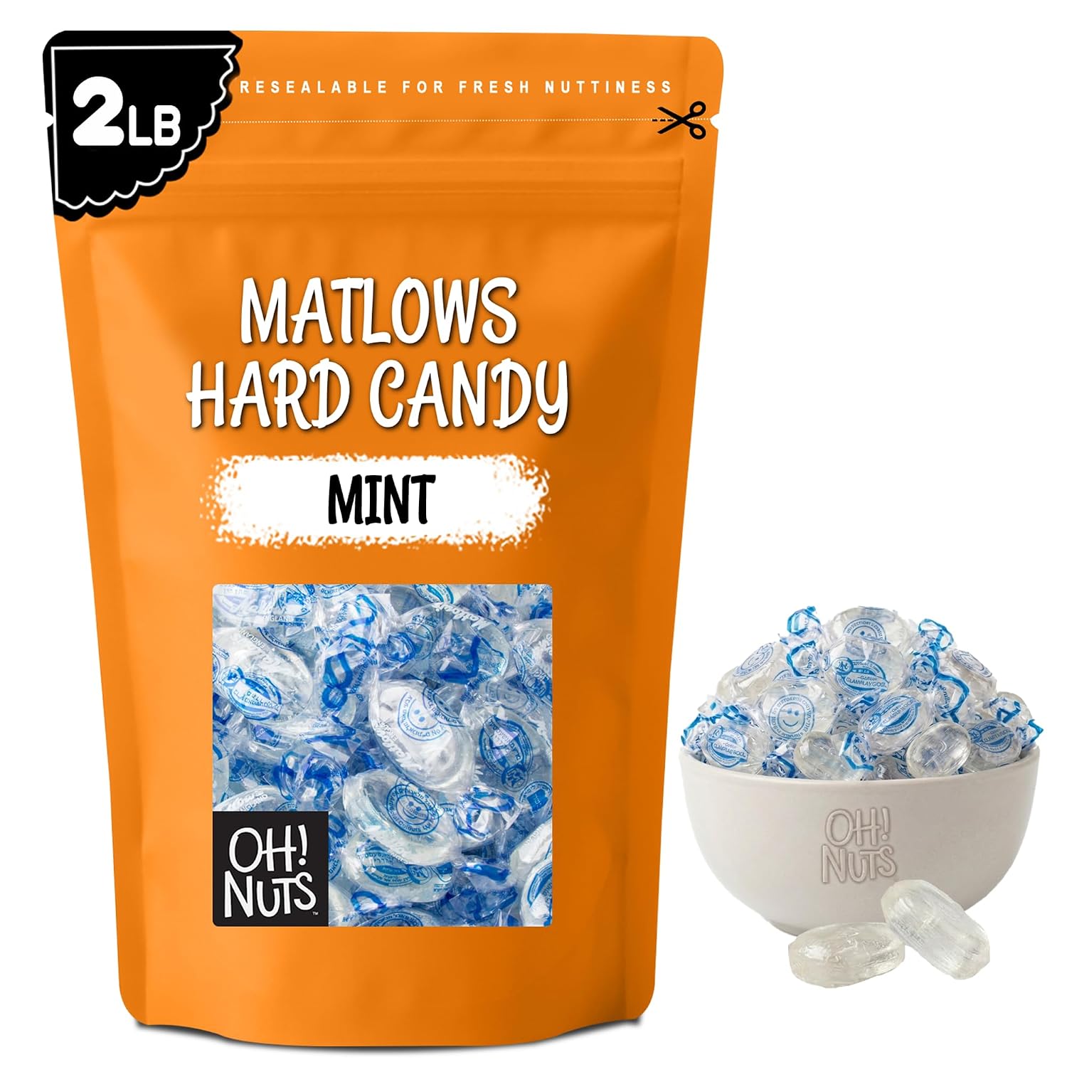 Oh! Nuts Hard Candy Mints Bulk, Individually Wrapped Mint Candy 2 LB | Hard Candy Individually Wrapped - Bulk Candy Individually Wrapped, Crystal Candy Mints, Kosher Certified, 2 LB Bag