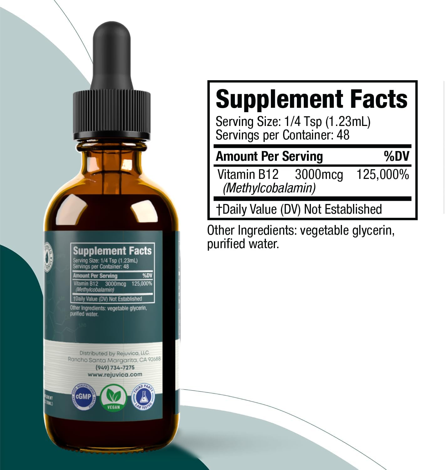 Rejuvica Health Essential B-12 Liquid B12, Supports Energy and a Healthy Nervous System - Convenient Liquid Dropper Absorbs Fast & Tastes Great