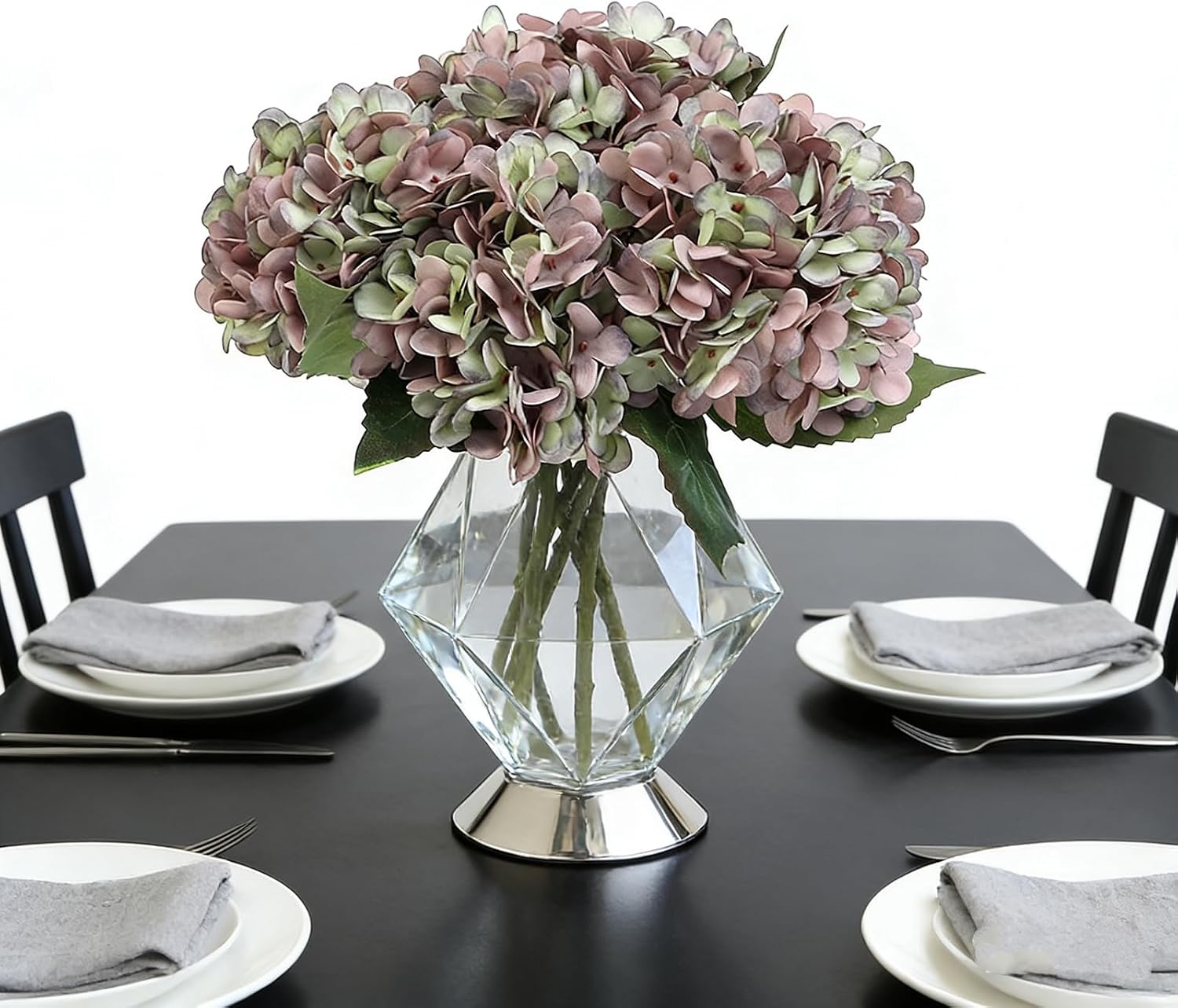 Kimura's Cabin 6pcs Silk Hydrangeas Artificial Flowers,Deep Lake Blue