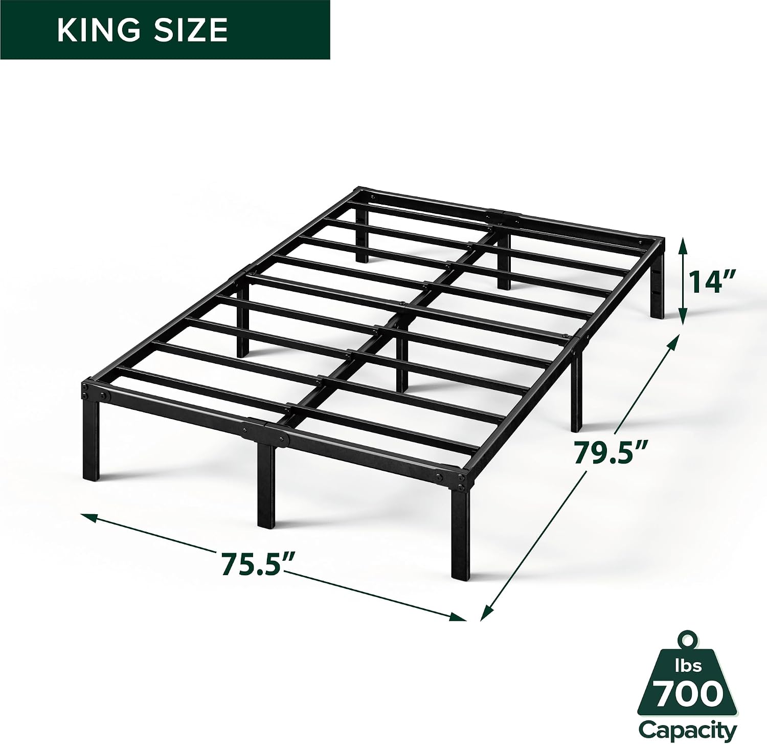 ZINUS Van 16 Inch Metal Platform Bed Frame / Steel Slat Support / No Box Spring Needed / Easy Assembly, Full