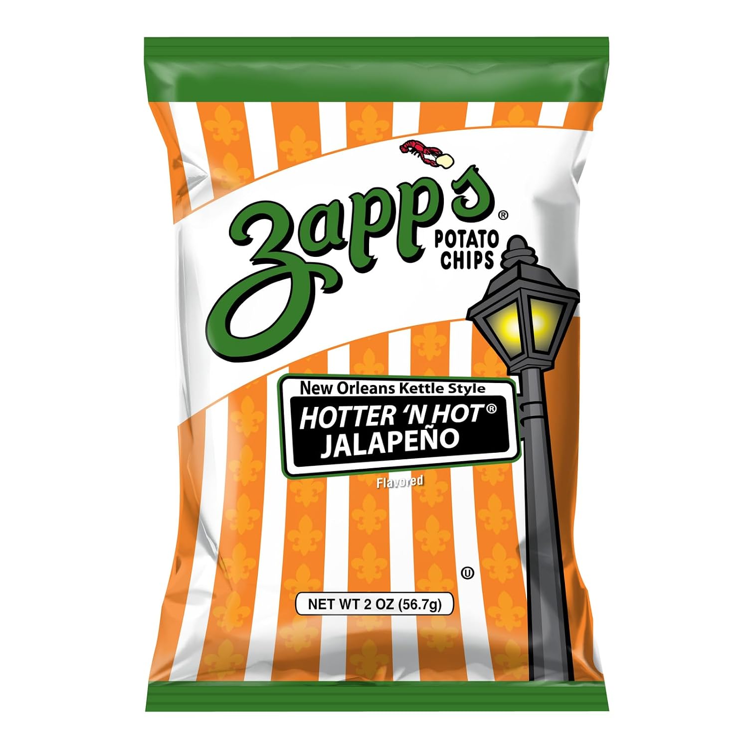 Zapp’s New Orleans Kettle-Style Potato Chips Hotter n Hot Jalapeno Flavor (2 oz Bags, 25 Count), Crunchy Chips with a Spicy Kick, Perfect On-The-Go, Gluten Free Snack