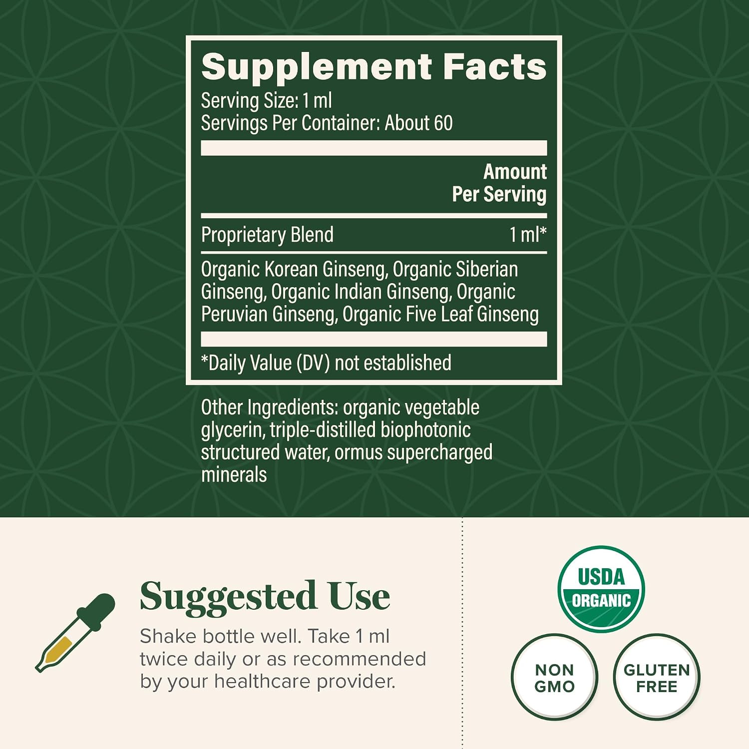 Organic Panax Ginseng Extract & Supplement, Korean Red Ginseng (2 Oz)