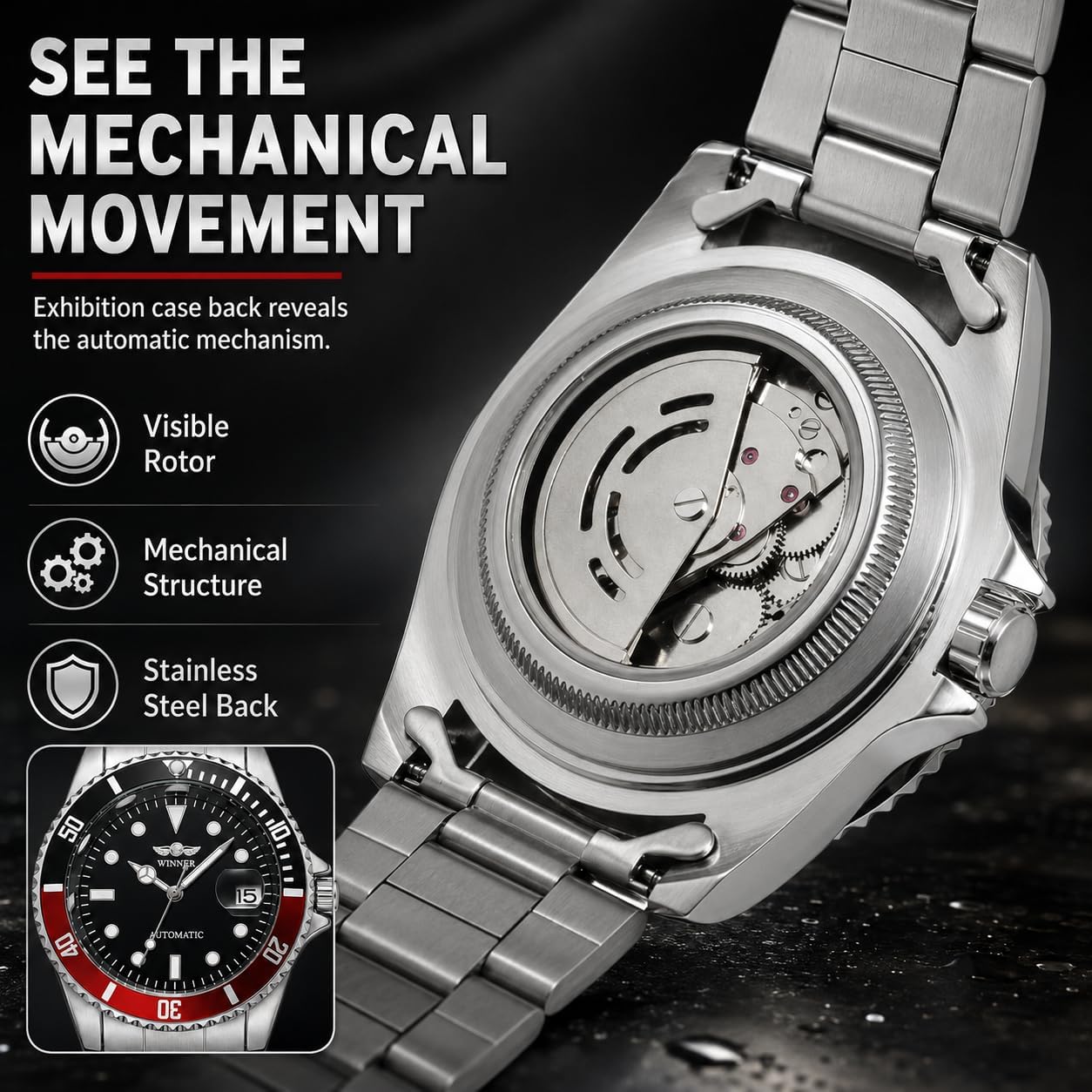 MASTOP Mens Automatic Mechanical Watches Stainless Steel Waterproof Luxury Watch for Men Reloj Automático para Hombre