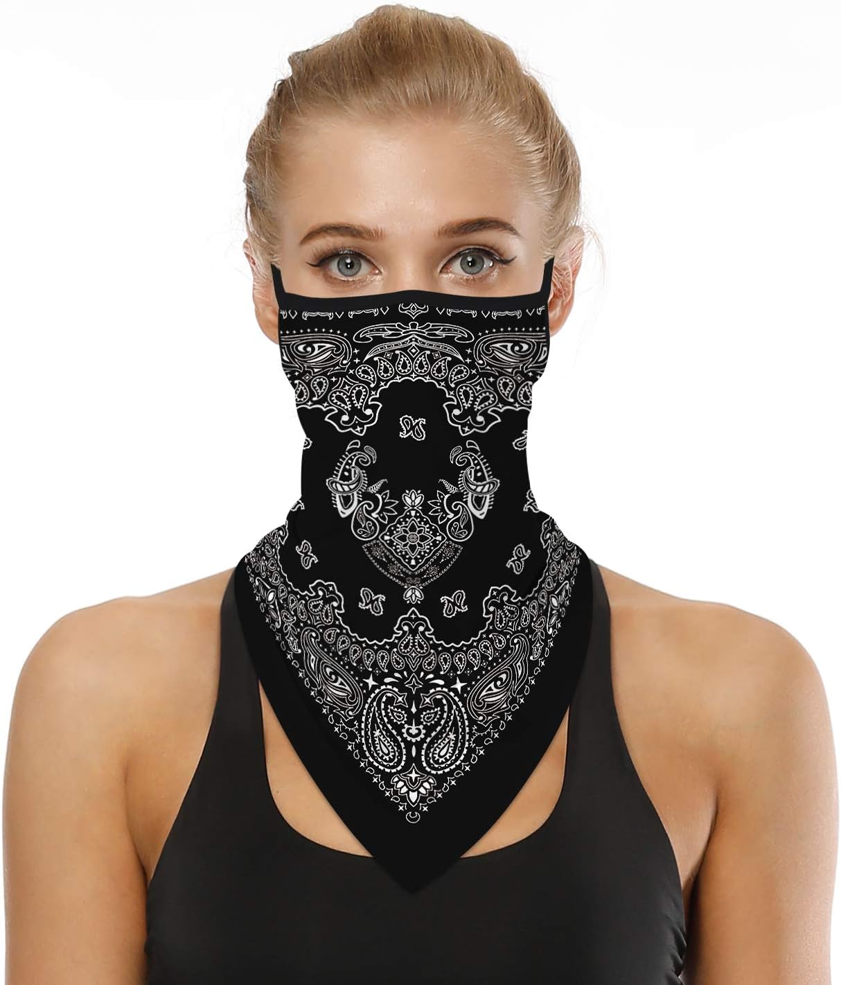 YAYOUREL Neck Gaiter Face Mask Bandanas for Men Women UV Face Scarf Cover Ear Loop Hole Facemask for Fishing Running Cycling