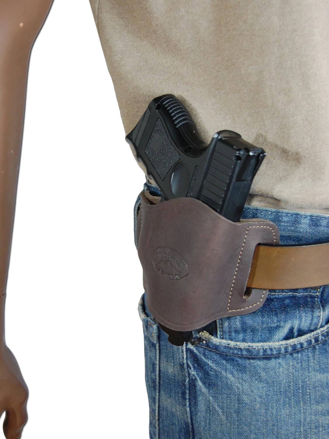 New Barsony Quick Slide Gun OWB Brown Leather Holster for Compact 9mm 40 45 Pistols