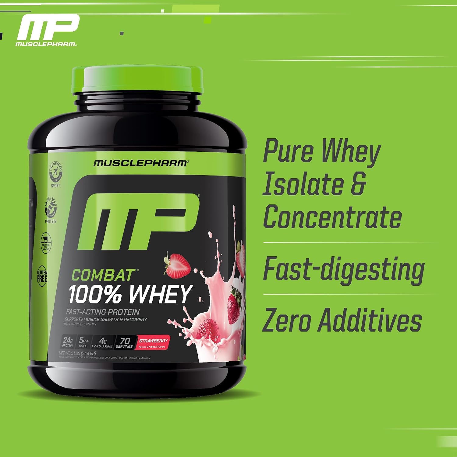 MusclePharm Combat 100% Whey Protein Powder, Vanilla Flavor, Fast Recovery & Muscle Gain with Whey Protein Isolate, High Protein Powder for Women & Men, Gluten Free, 5 lb, 70 Servings | Whey Protein Isolate, Fast Recovery Support, Muscle Gain Support, Hi…