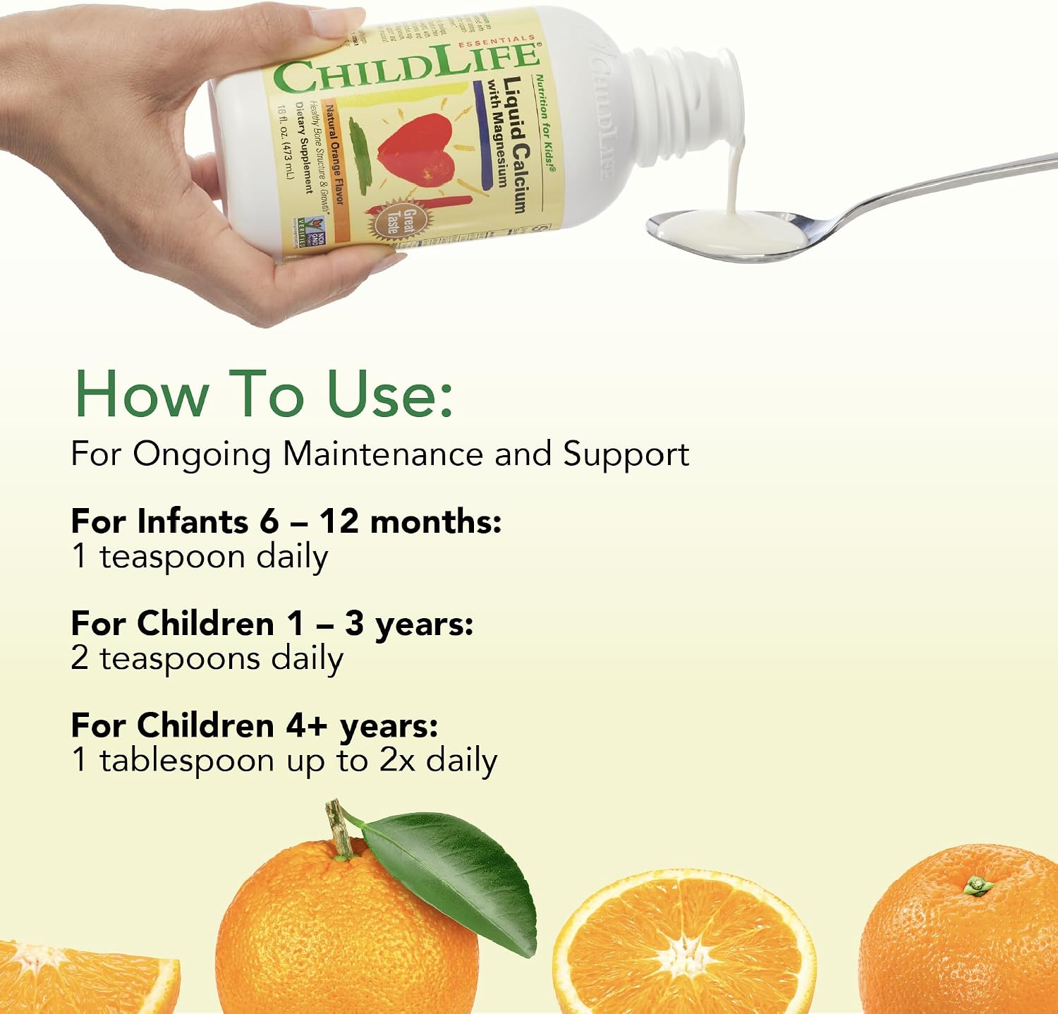 ChildLife Essentials Liquid Calcium Supplement for Kids, 16 fl Oz (2 Pack) | Baby & Toddler Calcium, Magnesium, Zinc, Vitamin D 3, Orange Flavor, Supplement, Liquid, Toddler Kids, Zinc Magnesium