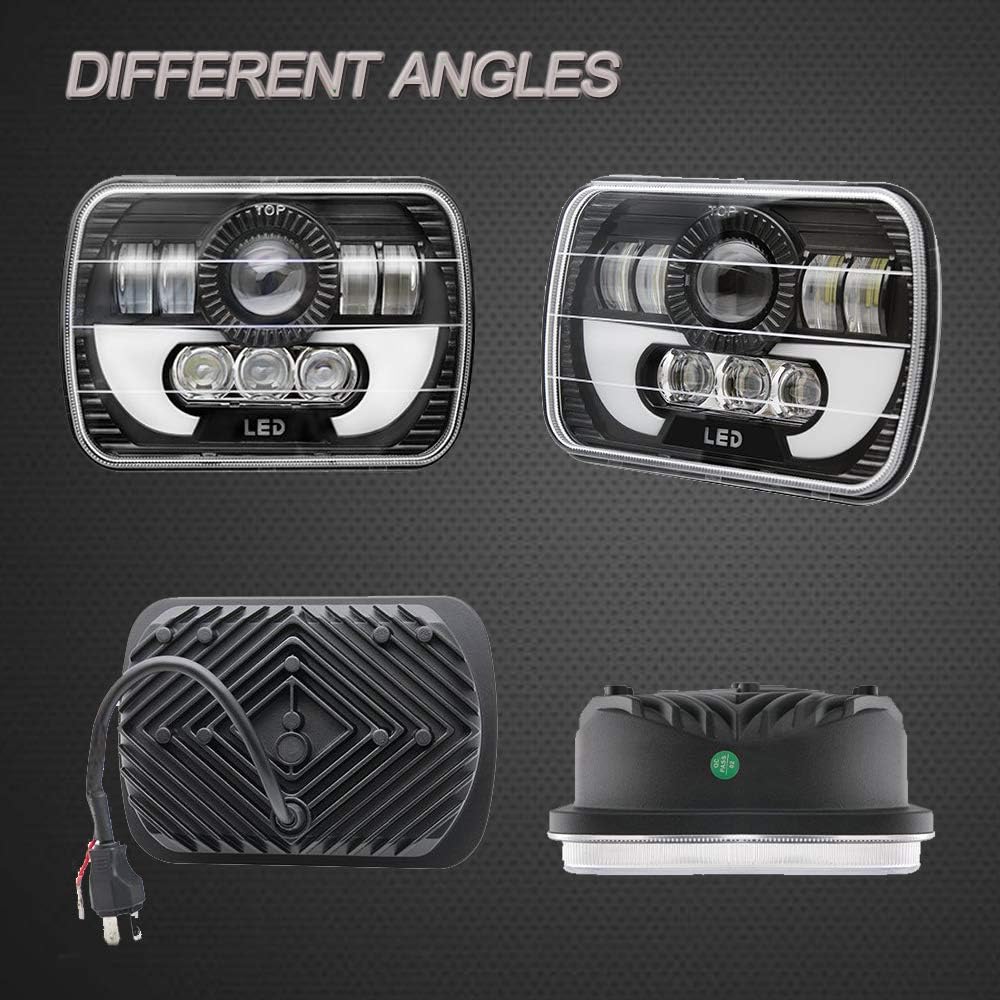 120W Rectangle 7x6 5x7 Inch Headlights 6052 6054 H5054 H6054 Headlight DRL Hi/Low Sealed Beam H4 Plug Compatible With GMC Ford Chevy Chevrolet Cargo