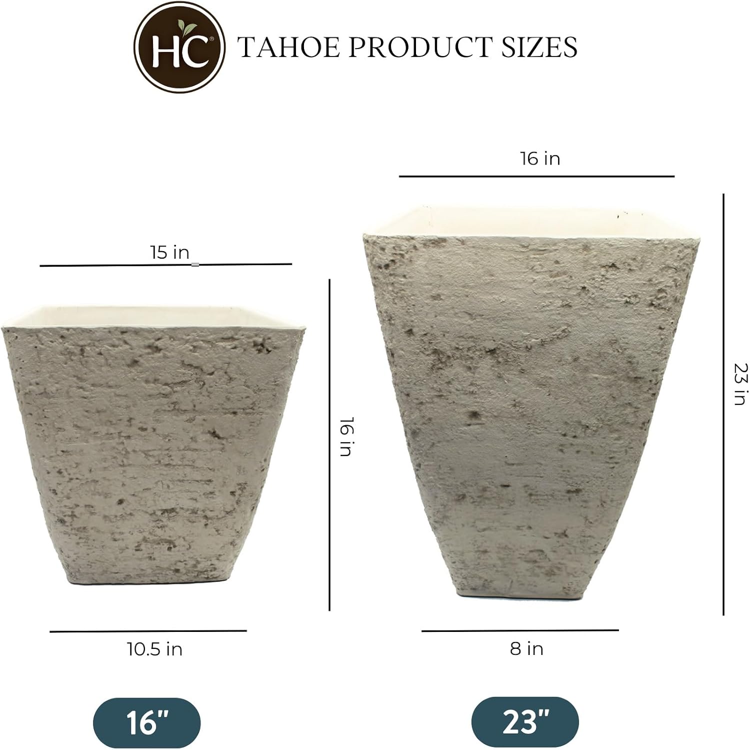 The HC Companies Tahoe Tall Square Planter - Weather-Resistant Indoor & Outdoor Plant Pot - Premium Decorative Planter Made from Crushed Stone Resin (23”H, White Birch, Pack of 1)