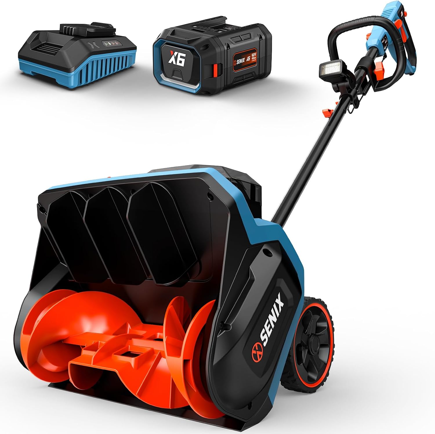SENIX Cordless Snow Shovel, 40V | 13-Inch | 6-Inch | 8000mAh Snow Blower | 20FT Max Throw Distance, Plows 375lbs/Min, with Auxiliary Handle for Patio, Deck, Driveway