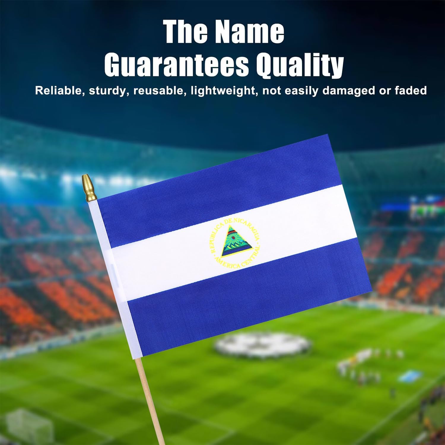 12 Pack Nicaragua Miniature Small Wooden Stick Flags Nicaraguans Mini Handheld Flag Patio Lawn & Garden Outdoor Decorations,8x5 Inch
