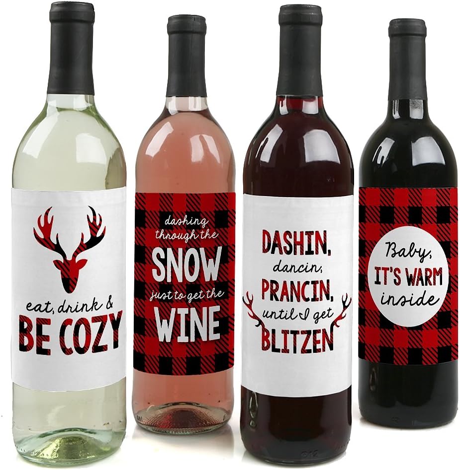 Big Dot of Happiness Ugly Sweater - Holiday and Christmas Wine Bottle Label Stickers - Set of 4