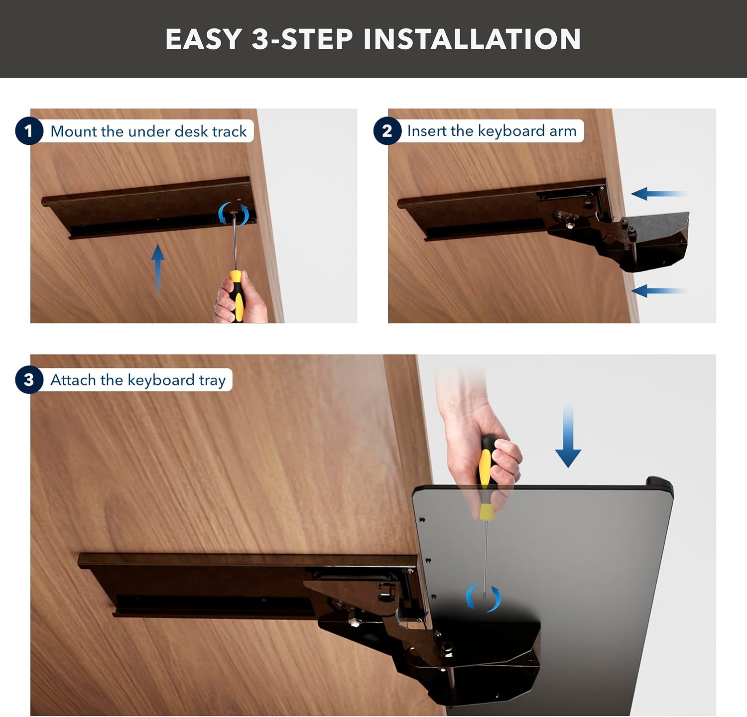 Mount-It! Under Desk Keyboard Tray, Adjustable Slide-Out Keyboard & Mouse Platform, 26.38" W × 10" D, Ergonomic Wrist Rest, Height Tilt & Swivel