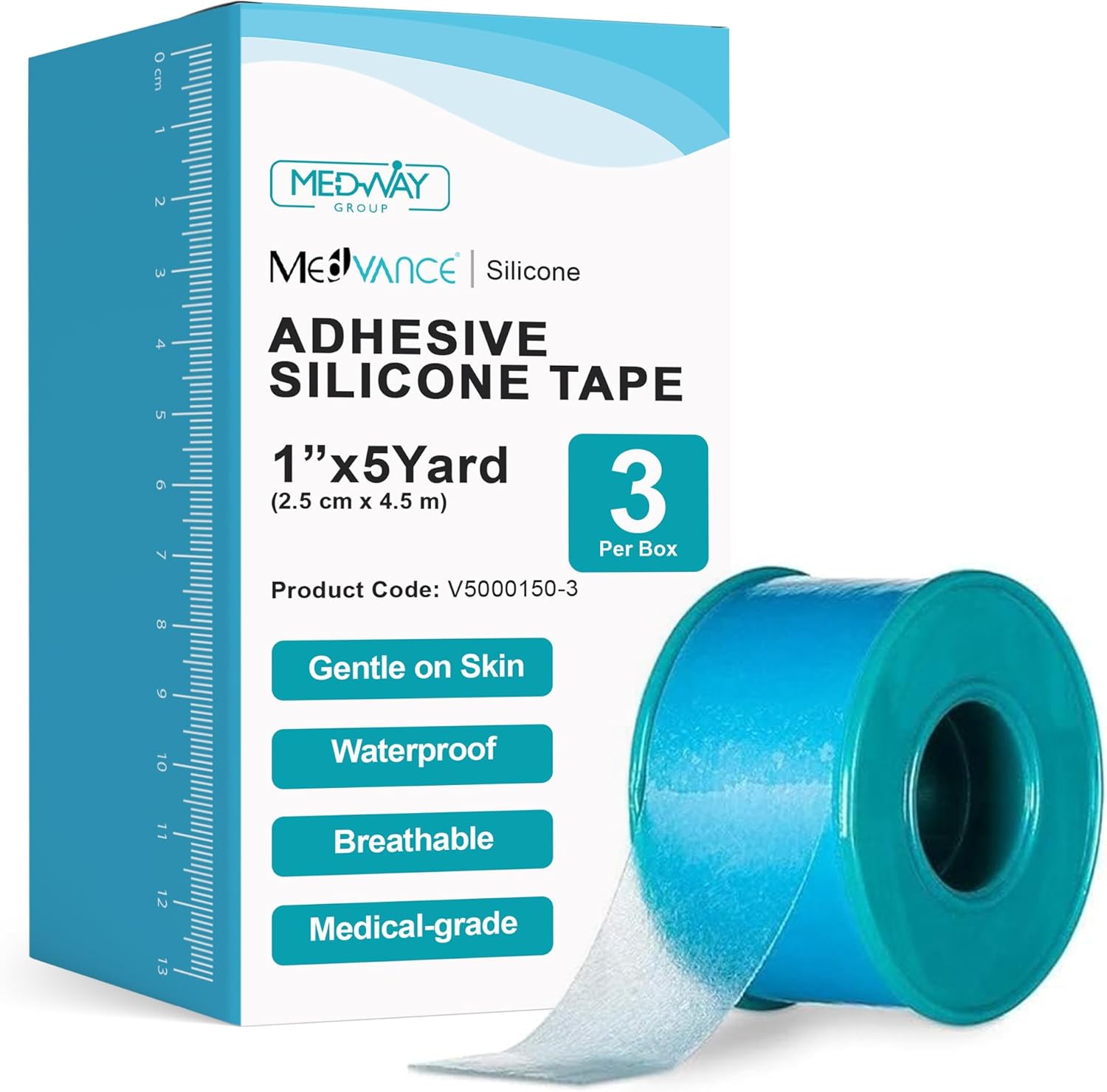 MedVance Silicone Adhesive Medical Tape, Scar Sheet,1" x5' (1 Pack)