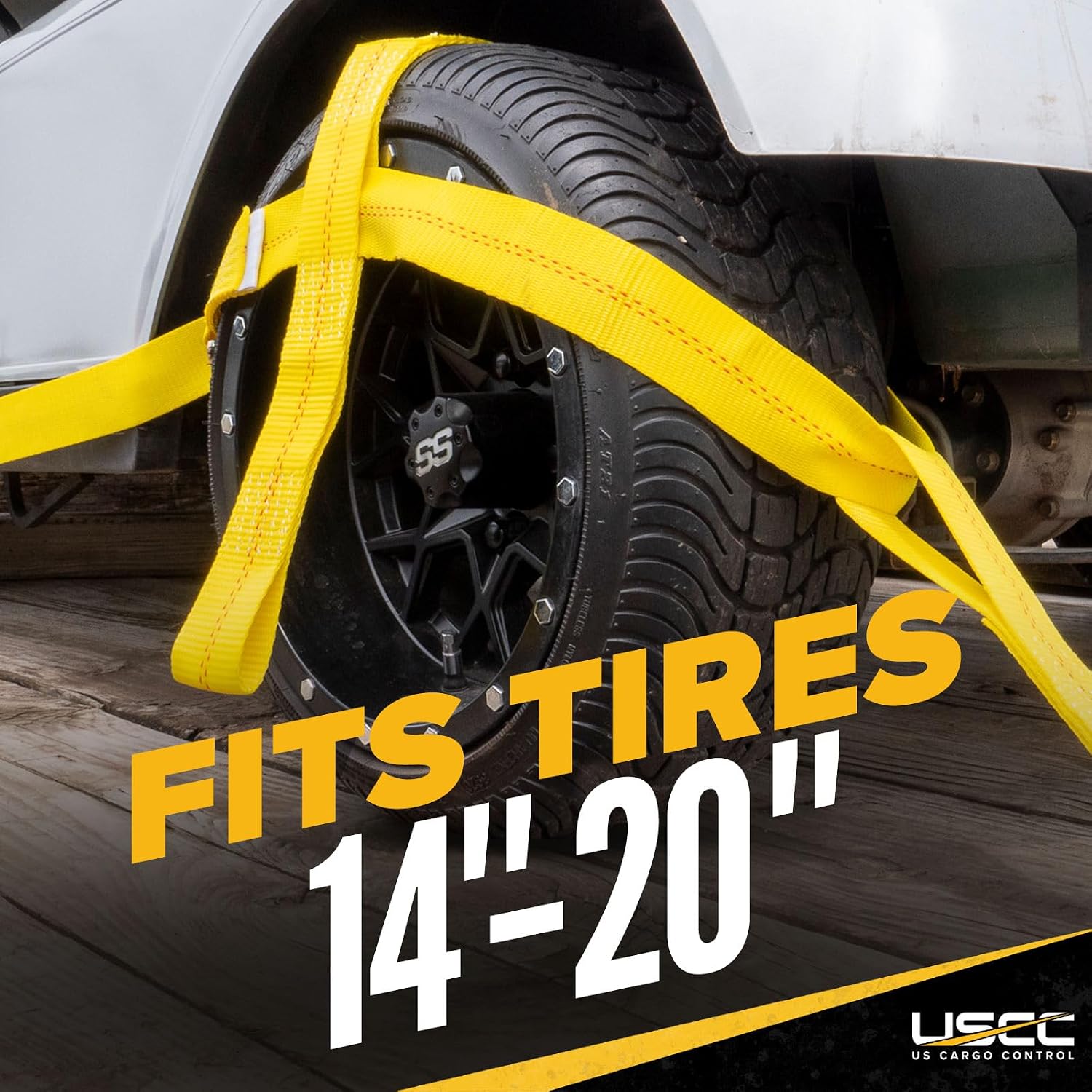 US Cargo Control Adjustable Tow Dolly Basket Straps with Twisted Snap Hooks and Ratchets (4-Pack), Tow Dolly Straps Fit Tires 14-20 Inches, 12