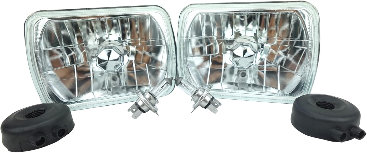 H&A Motorsports H6054 7"x6" Chrome Housing Diamond Cut Headlights Replacement Glass H4 7x6