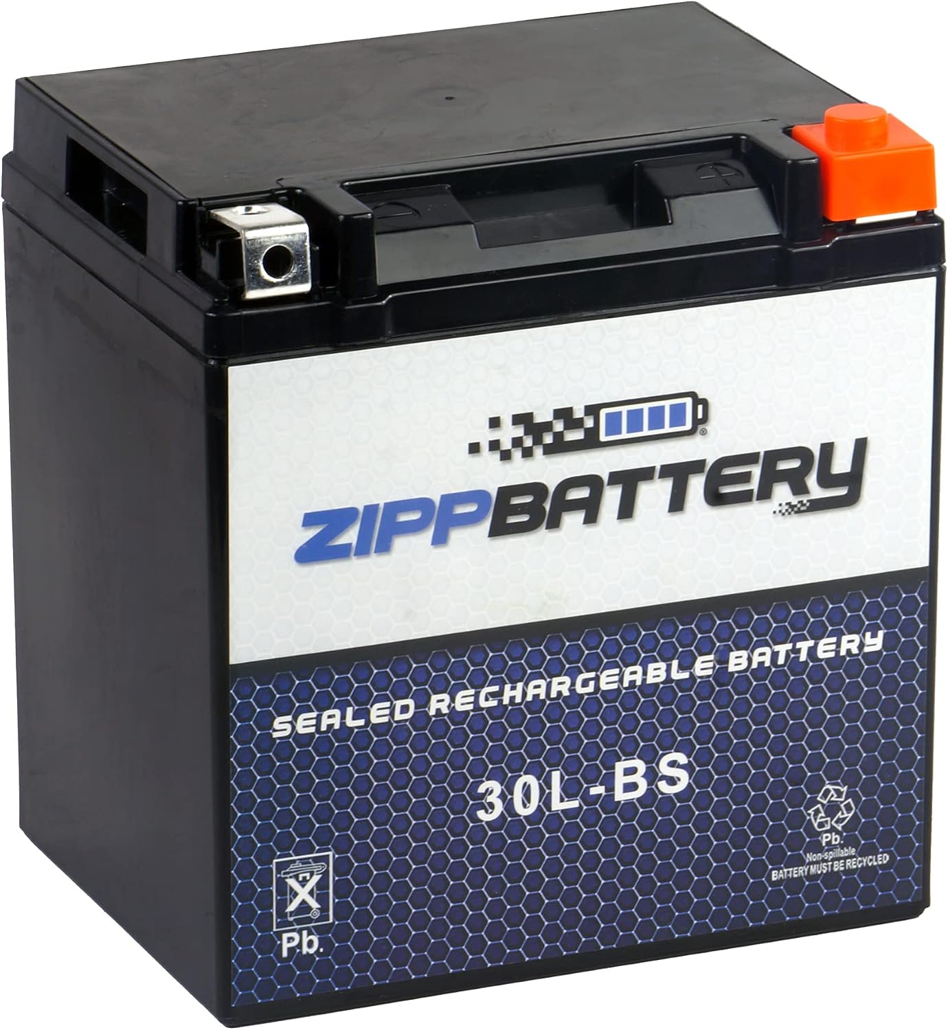 ZIPPBATTERY YTX30L-BS 12V 385 CCA AGM – Maintenance-Free 30Ah Battery for Harley, ATV, UTV, Jet Ski – T3 Nut & Bolt Terminal – Fits Harley Road King, Polaris Sportsman 850, Can-Am Outlander