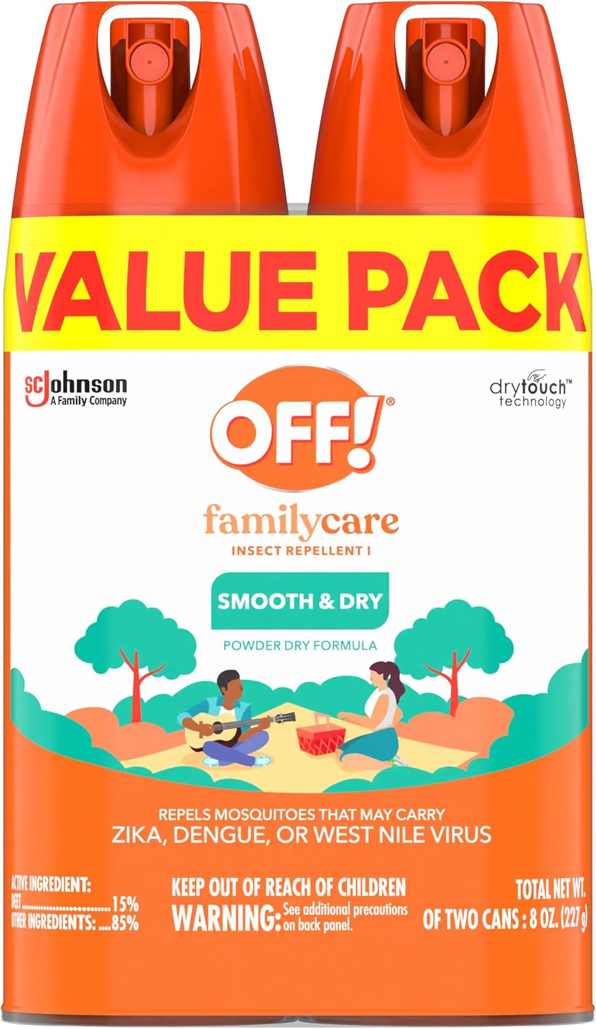 OFF! Family Care Mosquito & Tick Repellent Aerosol, Bug Spray Containing 15% DEET, Smooth & Dry Bug Spray, 4 Oz (Pack of 2)