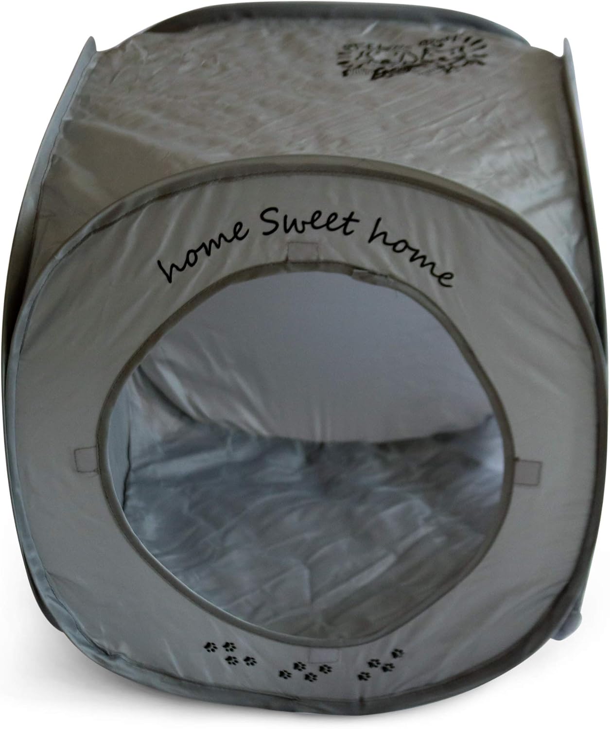 Home Sweet Home Pop Up Cat Cube. A Collapsible Indoor Cat House. Covered Pet Bed Hideaway Cave for Dogs and Other Pets Too. (Pop Up Cube- Gray)